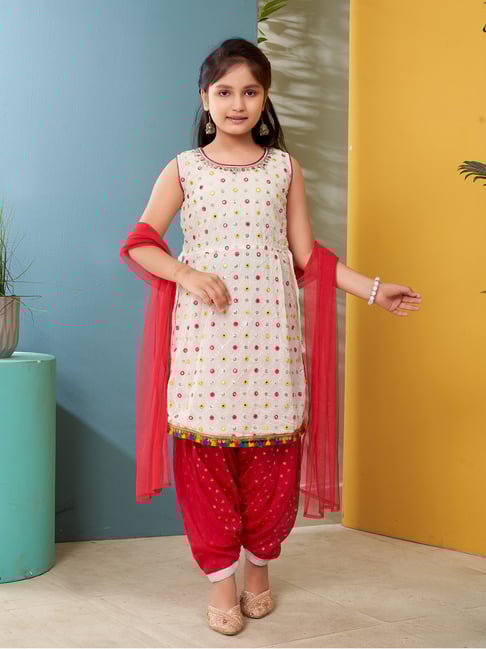 Buy Aarika Kids White Pink Kurti, Salwar with Dupatta for Girls