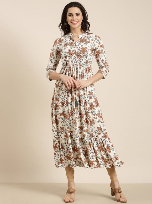 showoffff SHOWOFF Cream Floral Print Anarkali Kurta-picture-28