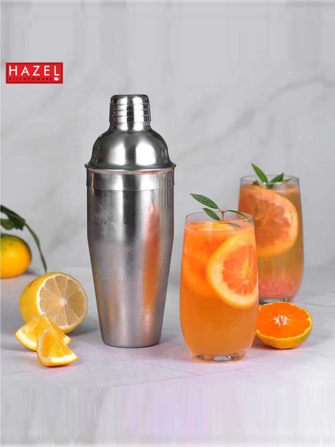 HAZEL Silver Stainless Steel Cocktail Drink Shaker (0.8 L)