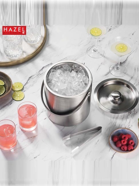 HAZEL Silver Stainless Steel Ice Buckets With Handle (1.7 L)