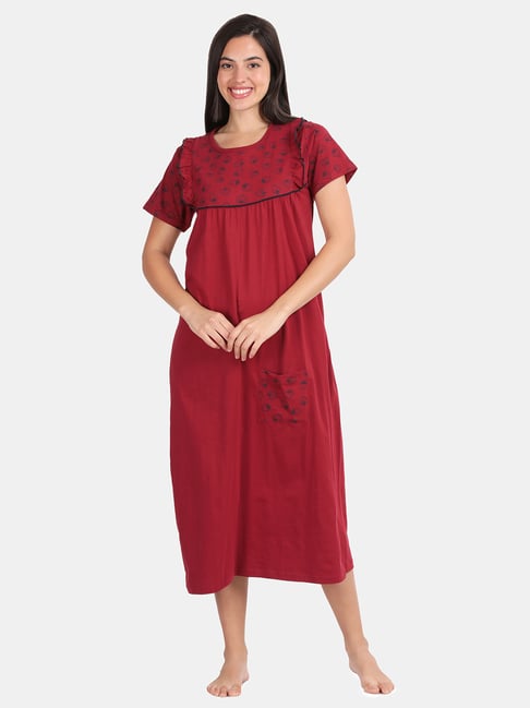 Kryptic Maroon Cotton Printed Night Dress-picture-40