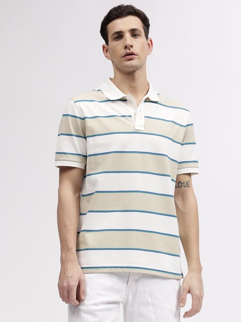 Buy Gant Beige Cotton Regular Fit Striped Polo T Shirt for Mens Online Tata CLiQ