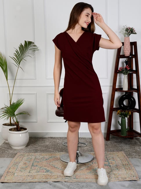 NEUDIS Wine Regular Fit A Line Dress-picture-13