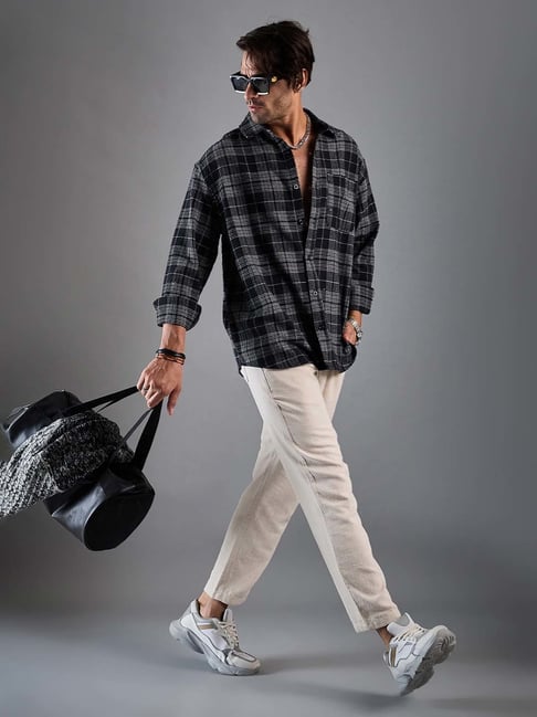 CHIMPAAANZEE Black Grey Loose Fit Check Oversized Shirt