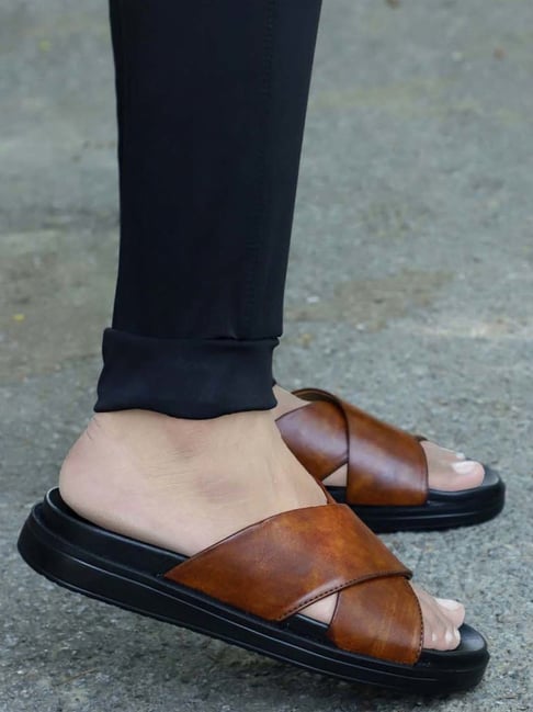 Buy Eego Italy Men's Tan Cross Strap Sandals for Men at Best Price