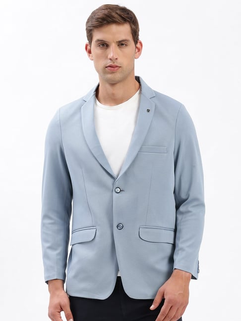 SHOWOFFFF Light Blue Slim Fit Textured Blazer - Main Image