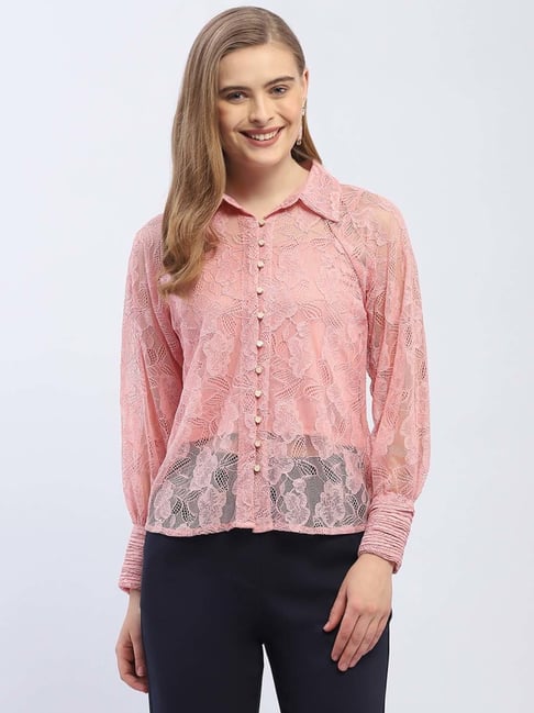 pink shirt with lace