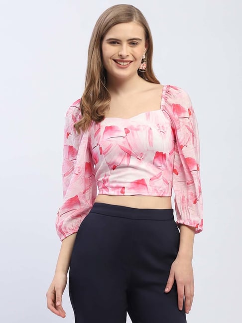 Buy MADAME White Pink Printed Crop Top for Women Online Tata CLiQ