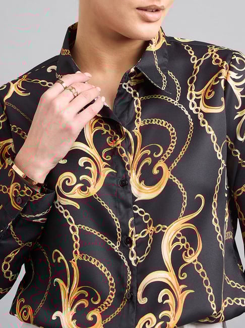 Style Quotient Black Gold Printed Shirt - Main Image