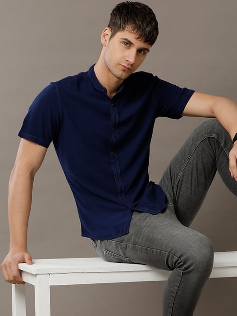Buy Identiti Navy Slim Fit Shirt for Men's Online Tata CLiQ