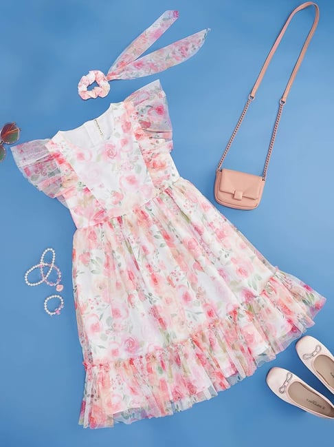 Buy Pantaloons Junior White Floral Print Dress for Girls Clothing