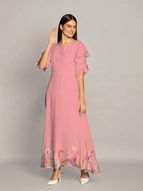 Dusty pink floral maxi dress hotsell