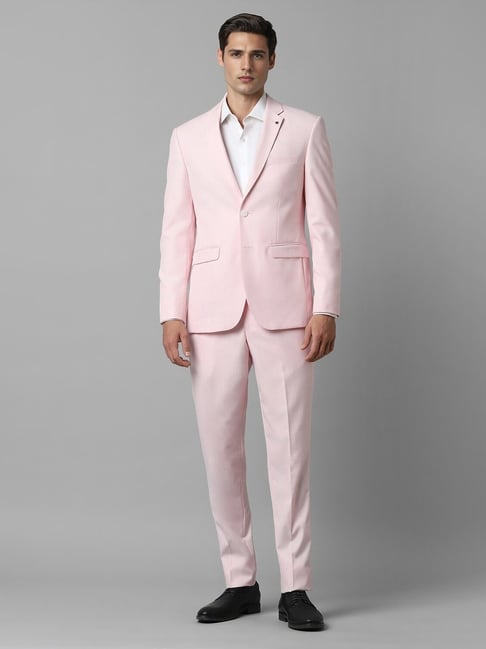 Louis Philippe Pink Slim Fit Texture Two Piece Suits