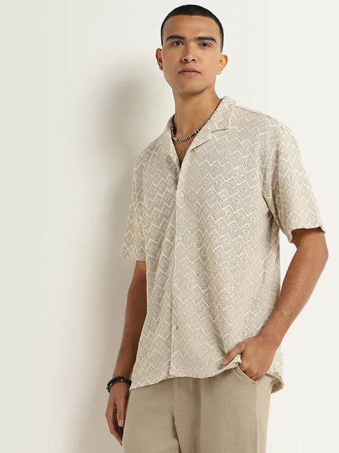 ETA by Westside Beige Knitted Relaxed Fit Shirt
