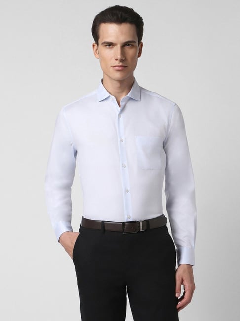 Peter England Blue Cotton Regular Fit Texture Shirts-picture-43