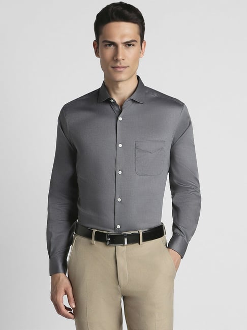 Buy Peter England Grey Cotton Regular Fit Shirts for Mens Online