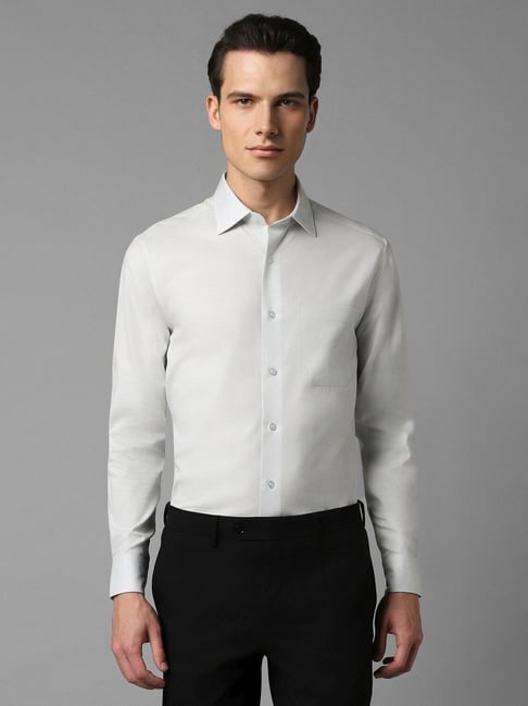 Louis Philippe Grey Cotton Regular Fit Shirts-picture-23