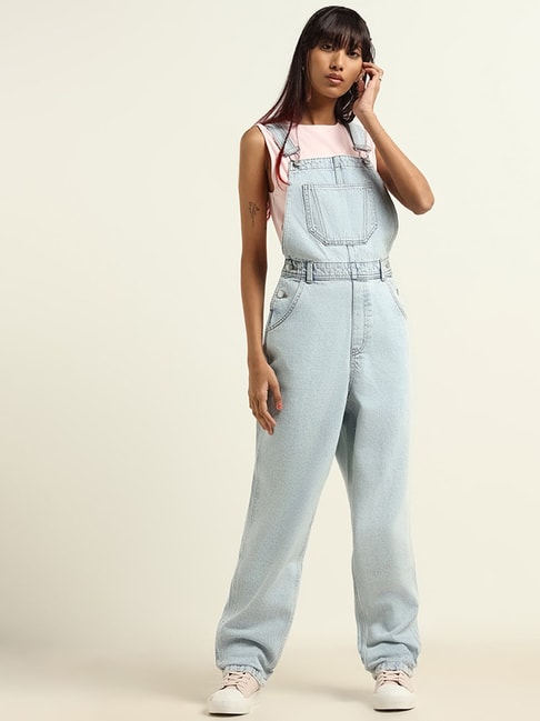 Buy RIBBED SLIM BLUE ZIPPER JUMPSUIT for Women Online in India
