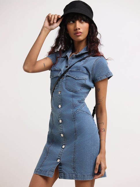 Buy KDF Denim Shirt Dress Women - Denim Dress for Women with Pockets Denim  Button Down Shirt Dresses for Women Summer 2023, Light Blue, Medium at  Amazon.in