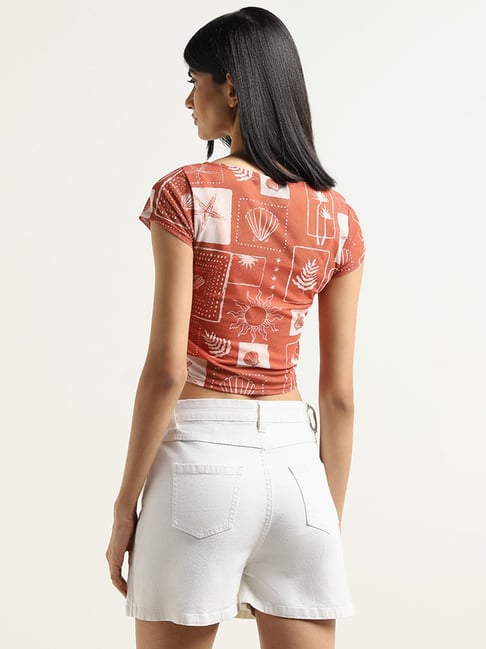 Buy Nuon Pink Abstract Printed Crop Top from Westside