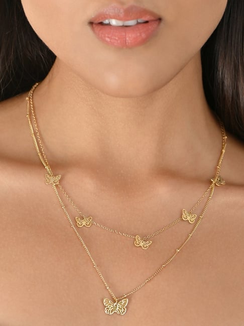 Toniq Gold-Plated Multi Butterfly Charms Layered Necklace-picture-38