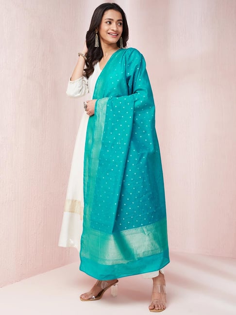 Teal Cotton Silk Blend Dupatta-image-44