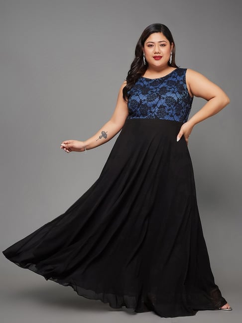 Miss Chase A+ Black & Blue Floral Print Maxi Dress-picture-18