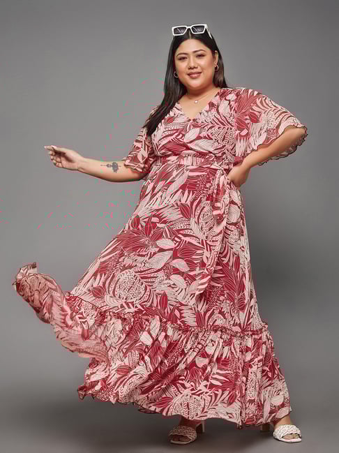 Miss Chase A+ Maroon & White Printed Maxi Dress-picture-47