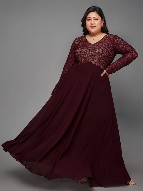 Miss Chase A+ Maroon Lace Maxi Dress-picture-14