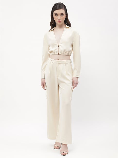 MADAME Beige Regular Fit Crop Shirt-picture-17