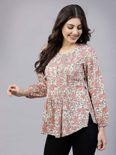 QOMN Peach Printed Top
