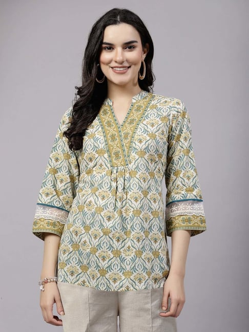 QOMN Green Printed Top