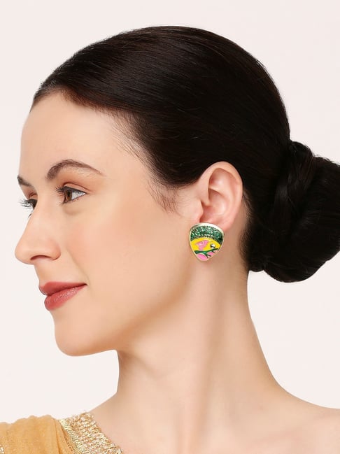 OOMPH Rani Pink & Green Meenakari Ethnic Brid Design Stud Earrings - Set of 2-picture-29