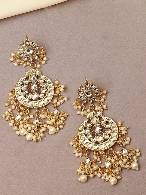 OOMPH Gold Tone Kundan Ethnic Dangler Earrings-picture-15