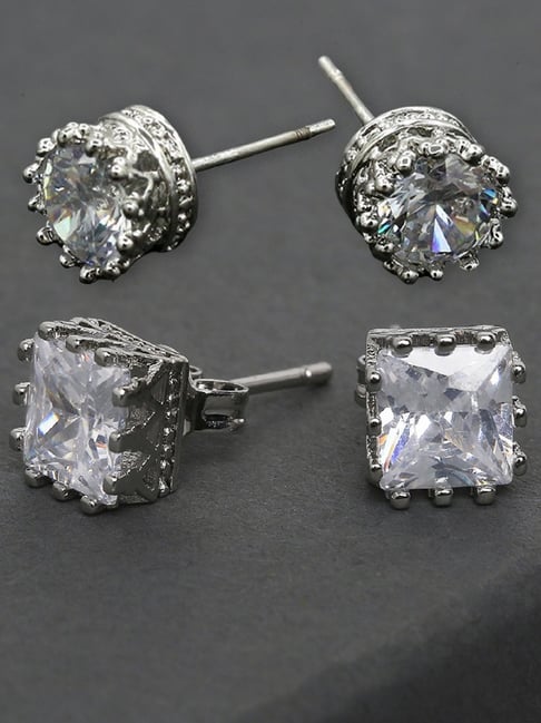 Buy OOMPH Silver Tone Square Round Delicate Stud Earrings Online