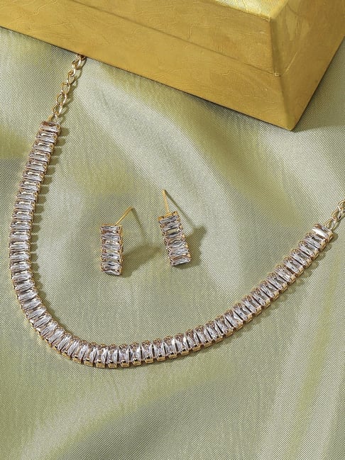 OOMPH Rose Gold American Diamond CZ Necklace Set-picture-14