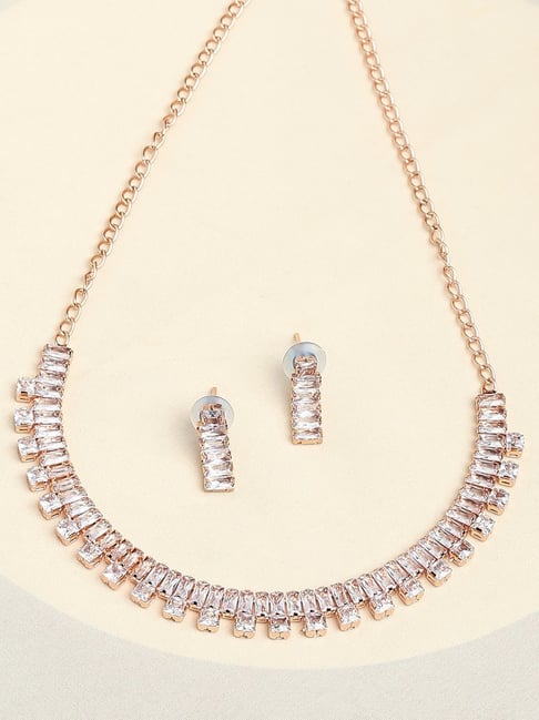 OOMPH Rose Gold American Diamond CZ Necklace Set-picture-13