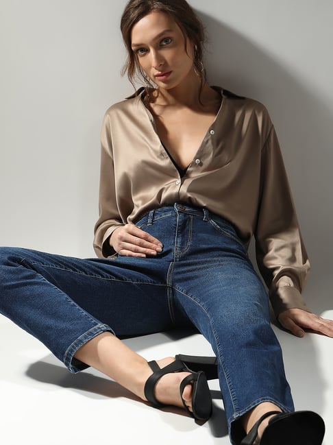 Vero Moda Dark Blue Cotton Straight Fit Mid Rise Jeans-picture-20