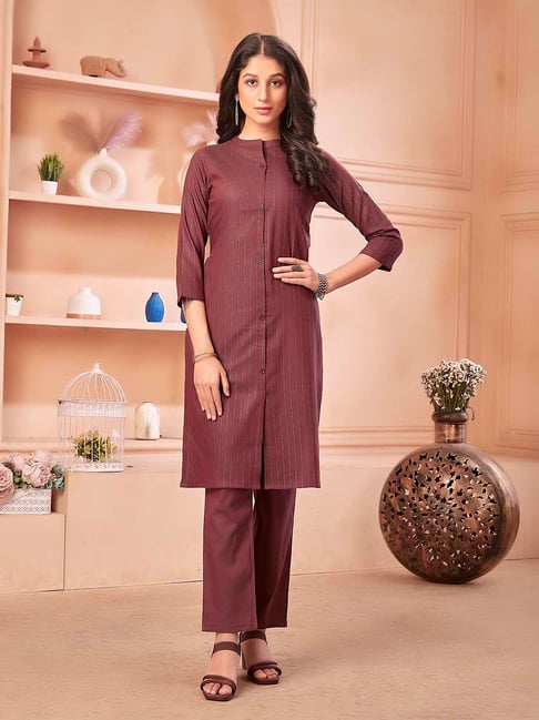 Anubhutee Purple Striped Kurta Pant Set