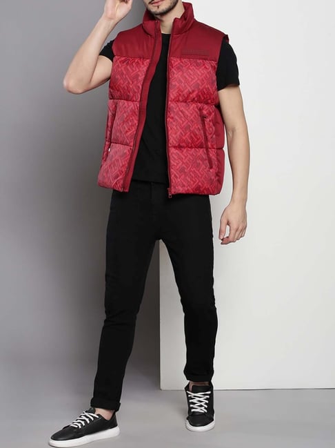 Tommy Hilfiger Red Regular Fit Logo Printed Gilet