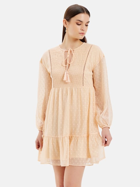 Kazo Peach Textured A Line Dress-picture-11