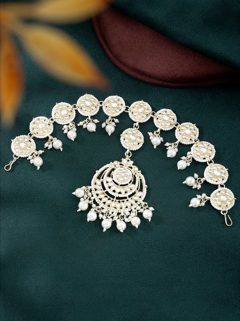Buy Peora White Kundan Studded Maangtikka Sheeshphool Online At - Main Image