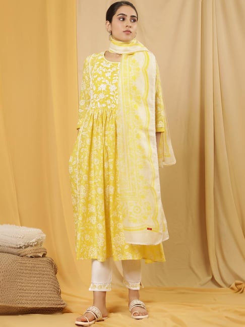 W Yellow Printed Dupatta