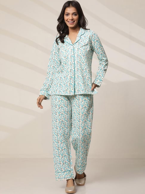 Elleven from Aurelia Blue Cotton Printed Shirt Pyjamas Set-picture-18