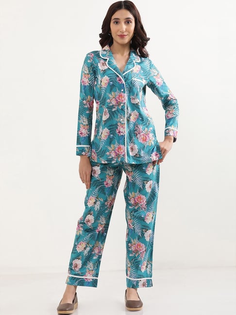 Elleven from Aurelia Blue Cotton Printed Shirt Pyjamas Set-picture-17