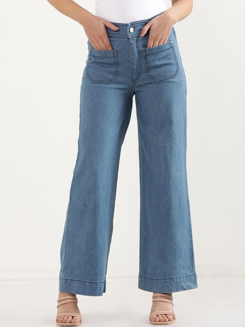 Elleven from Aurelia Blue Cotton Mid Rise Flared Jeans-picture-12