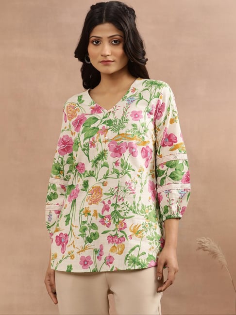 W White Cotton Printed Top