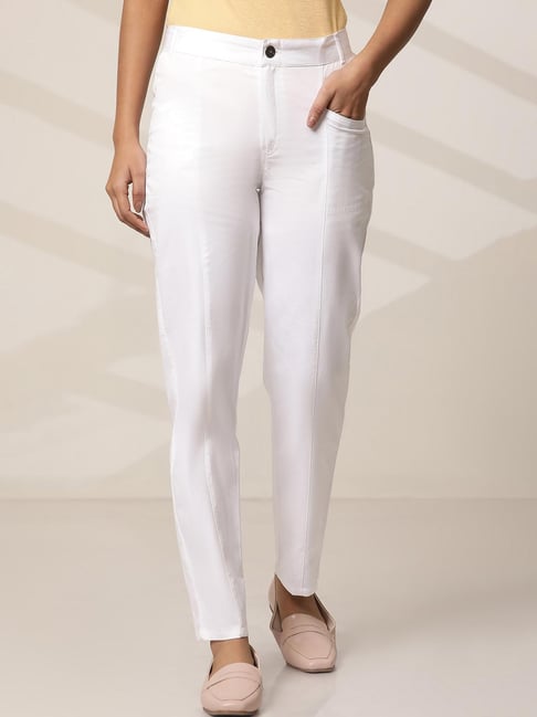 Elleven from Aurelia White Cotton Mid Rise Trousers-picture-35