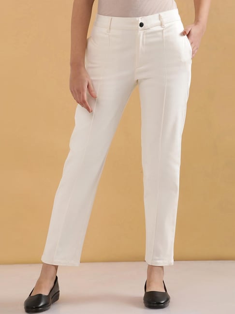 Elleven from Aurelia Off-White Cotton Mid Rise Trousers-picture-39