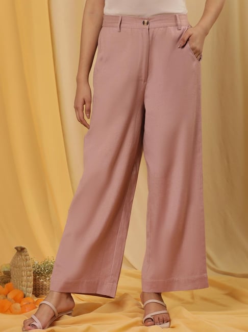W Pink Mid Rise Mid Rise Straight Pants-image-2